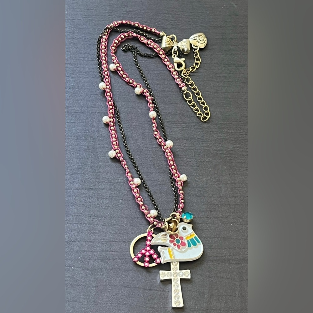 Betsy Johnson Peace and Love Necklace Y2K